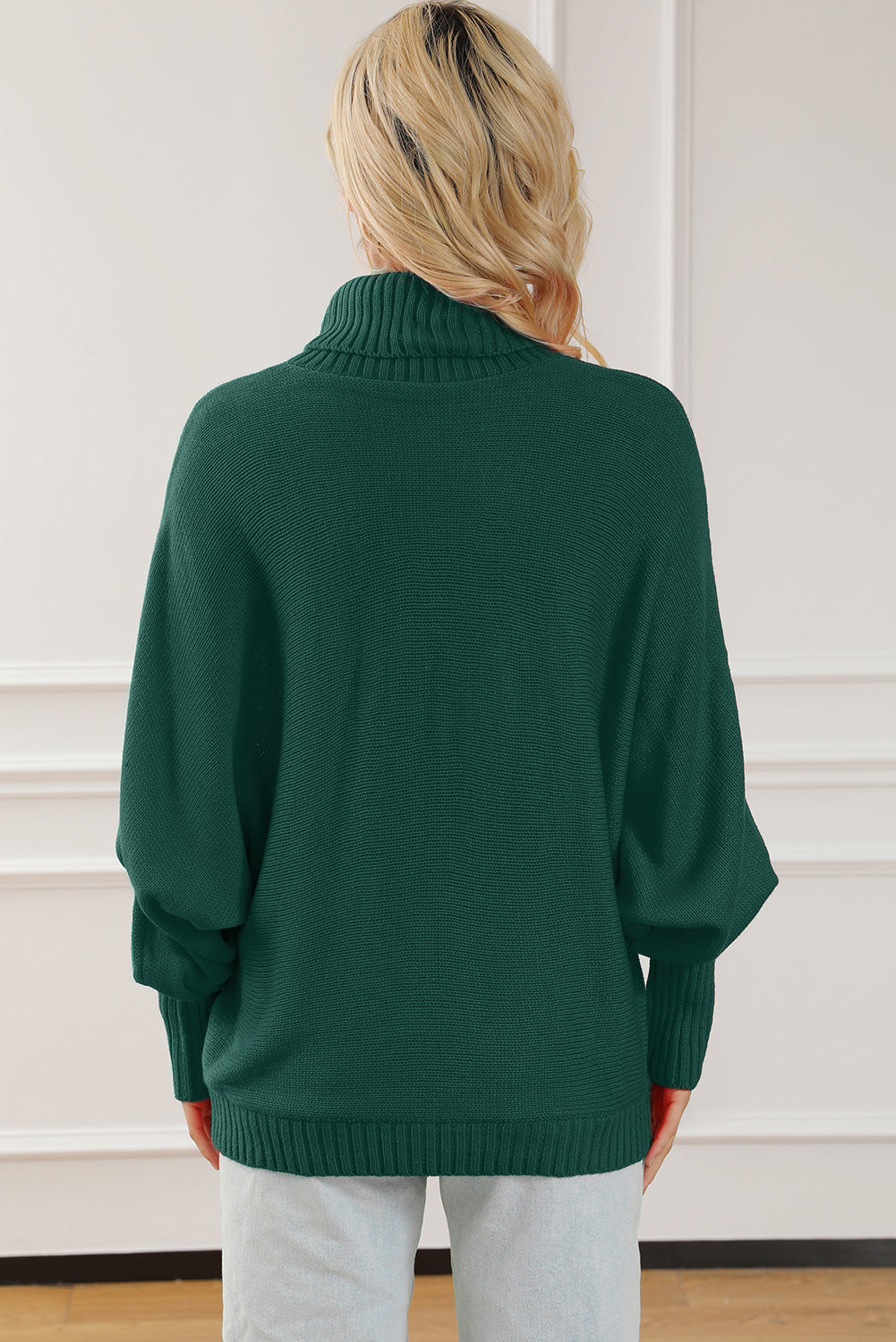 Red Turtle Neck Batwing Sleeve Merry Christmas Sweater